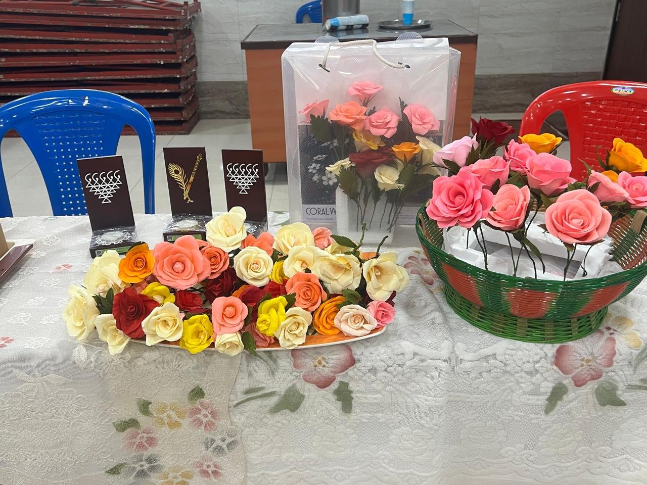 Roses arranged for Rose Day program